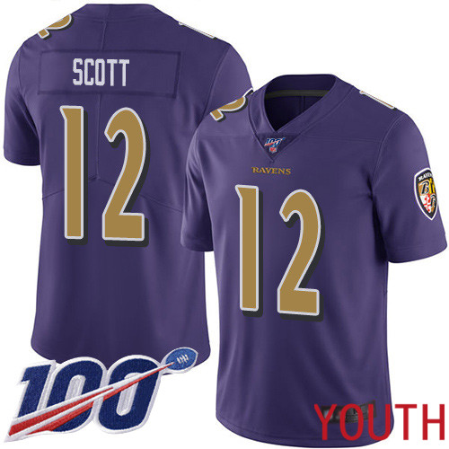 Baltimore Ravens Limited Purple Youth Jaleel Scott Jersey NFL Football #12 100th Season Rush Vapor Untouchable